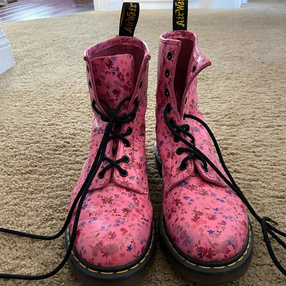 Doc Martens. Size 9. Pink with flowers.